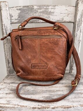 Marta Ponti Cognac Leather Crossbody Bag Top Handle Boho Distressed Portugal